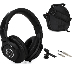Audio-Technica ATH-M40x Closed-back Studio Monitoring Headphones with Extension Cable, Hanger, and Carry Case Bundle