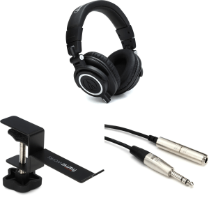 Audio-Technica ATH-M50x Headphone Bundle with Desk Hanger and Extension Cable