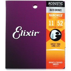 Elixir Strings 11027 Nanoweb 80/20 Acoustic Guitar Strings - .011-.052 Custom Light