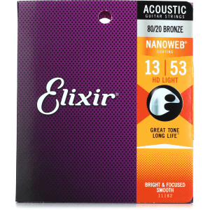 Elixir Strings 11182 Nanoweb 80/20 Acoustic Guitar Strings - .013-.053 HD