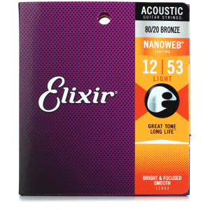 Elixir Strings 11052 Nanoweb 80/20 Acoustic Guitar Strings - .012-.053 Light