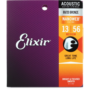 Elixir Strings 11102 Nanoweb 80/20 Acoustic Guitar Strings - .013-.056 Medium