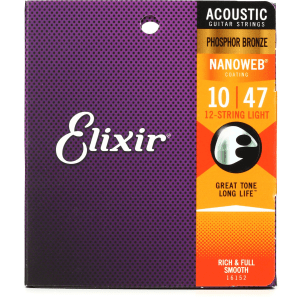 Elixir Strings 16152 Nanoweb Phosphor Bronze Acoustic Guitar Strings - .010-.047 12-string Light