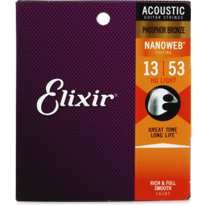 Elixir Strings 16182 Nanoweb Phosphor Bronze Acoustic Guitar Strings - .013-.053 HD Light