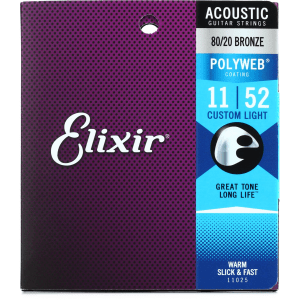 Elixir Strings 11025 Polyweb 80/20 Bronze Acoustic Guitar Strings - .011-.052 Custom Light