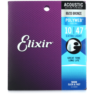 Elixir Strings 11000 Polyweb 80/20 Bronze Acoustic Guitar Strings - .010-.047 Extra Light