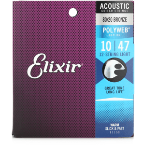 Elixir Strings 11150 Polyweb 80/20 Bronze Acoustic Guitar Strings - .010-.047w Light 12-String