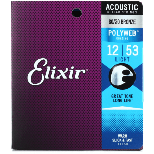 Elixir Strings 11050 Polyweb 80/20 Bronze Acoustic Guitar Strings - .012-.053 Light