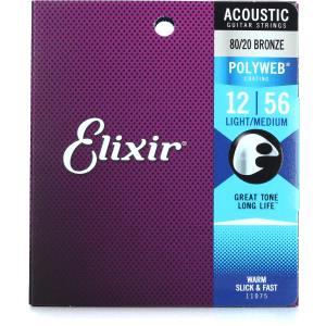 Elixir Strings 11075 Polyweb 80/20 Bronze Acoustic Guitar Strings - .012-.056 Medium Light