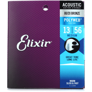 Elixir Strings 11100 Polyweb 80/20 Bronze Acoustic Guitar Strings - .013-.056 Medium