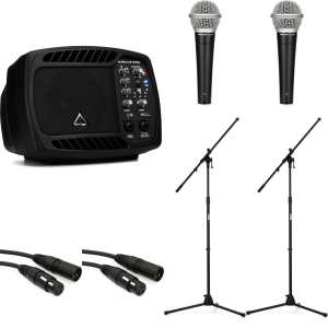 Behringer B105D 50W 5 inch Powered Monitor Speaker and Dual Mic Bundle