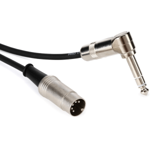 Pro Co SS-BEMBQL-1 - Type A 1/4 inch TRS Male Angled to 5-pin DIN MIDI Cable - 1 foot