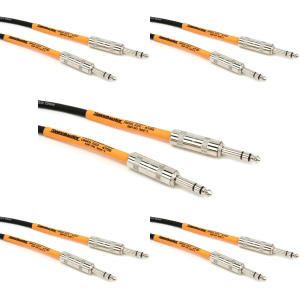 Pro Co BP-30 Excellines Balanced Patch Cable - 1/4 inch TRS Male to 1/4-inch TRS Male - 30 foot (5-Pack)