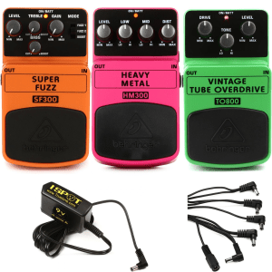 Behringer Drive Pedal 3-Pack - Distortion, Fuzz, and Overdrive with Power Supply