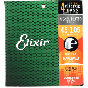 Elixir Strings 14077 Nanoweb Electric Bass Guitar Strings - .045-.105 Light/Medium, Long Scale
