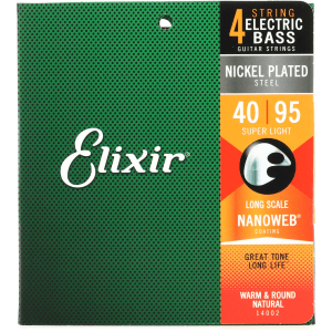 Elixir Strings 14002 Nanoweb Electric Bass Guitar Strings - .040-.095 Super Light Long Scale 4-string