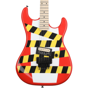 Kramer Baretta Electric Guitar - Warning Tape on White Red with Reverse Headstock