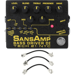 Tech 21 SansAmp Bass Driver DI V2 Pedal with 3 Patch Cables