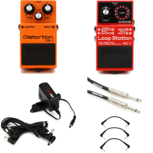 Boss RC-1 Loop Station Looper and DS-1 Distortion Pedal Pack with Power Supply