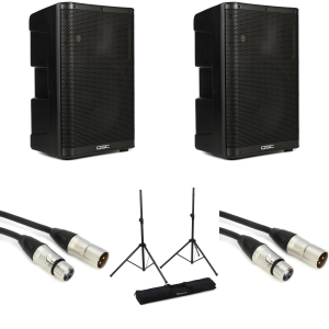 QSC CP12 Powered Speaker Pair with Stands and Cables - Bundle