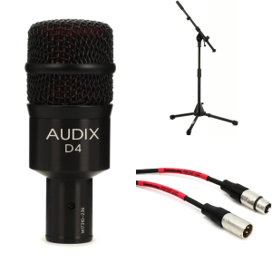 Audix D4 Hypercardioid Dynamic Instrument Microphone Bundle with Stand and Cable