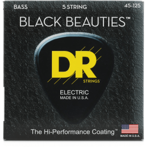 DR Strings BKB5-45 Black Beauties Coated Steel Bass Guitar Strings - .045-.125 Medium 5-string