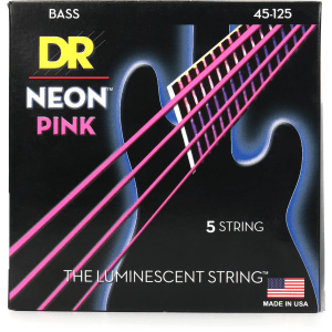 DR Strings NPB5-45 Hi-Def Neon Pink K3 Coated Bass Strings - .045-.125 Medium 5 String