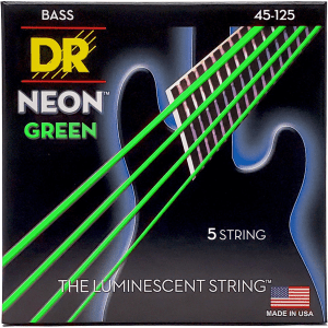 DR Strings NGB5-45 Hi-Def Neon Green K3 Coated Bass Guitar Strings - .045-.125 Medium 5-string