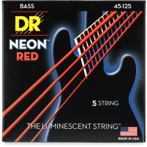 DR Strings NRB5-45 Hi-Def Neon Red K3 Coated Bass Guitar Strings - .045-.125 Medium 5-string