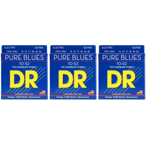 DR Strings PHR-10/52 Pure Blues Pure Nickel Electric Guitar Strings - .010-.052 Big and Heavy (3-Pack)