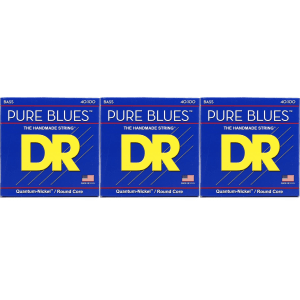 DR Strings PB-40 Pure Blues Quantum-nickel/Round Core Bass Guitar Strings - .040-.100 Light (3-Pack)