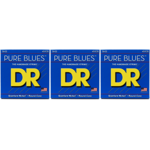 DR Strings PB-45 Pure Blues Quantum-nickel/Round Core Bass Guitar Strings - .045-.105 Medium (3-Pack)
