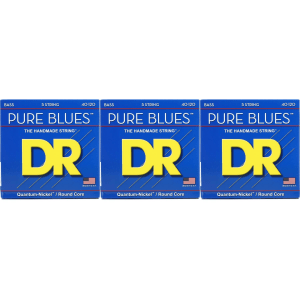 DR Strings PB5-40 Pure Blues Quantum-nickel/Round Core Bass Guitar Strings - .040-.120 Light (3-Pack)