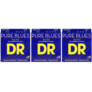 DR Strings PB-50 Pure Blues Quantum-nickel Bass Guitar Strings - .050-.110 Heavy (3-Pack)