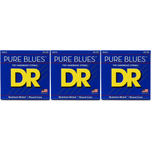 DR Strings PB5-45 Pure Blues Quantum-nickel/Round Core Bass Guitar Strings - .045-.125 Medium 5-string (3-Pack)