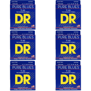 DR Strings PHR-9/46 Pure Blues Pure Nickel Electric Guitar Strings (6-Pack) - .009-.046 Light and Heavy