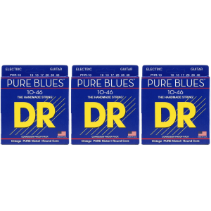 DR Strings PHR-10 Pure Blues Pure Nickel Electric Guitar Strings - .010-.046 Medium (3-pack)