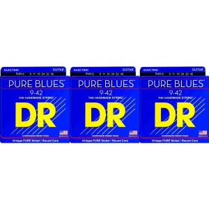 DR Strings PHR-9 Pure Blues Pure Nickel Electric Guitar Strings - .009-.042 Light (3-pack)