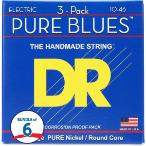 DR Strings PHR-10 Pure Blues Pure Nickel Electric Guitar Strings (18-Pack) - .010-.046 Medium