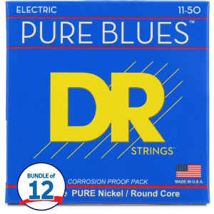 DR Strings PHR-11 Pure Blues Pure Nickel Electric Guitar Strings - .011-.050 Heavy (12 Pack)