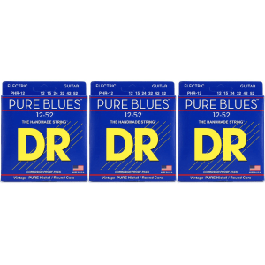 DR Strings PHR-12 Pure Blues Pure Nickel Electric Guitar Strings - .012-.052 Extra Heavy (3-Pack)