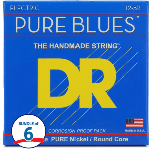 DR Strings PHR-12 Pure Blues Pure Nickel Electric Guitar Strings (6-Pack) - .012-.052 Extra Heavy