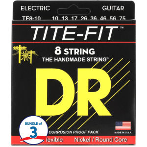 DR Strings TF8-10 Tite-Fit Compression Wound 8-string Electric Guitar Strings - .010-.075 (3 Pack)