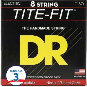 DR Strings TF8-11 Tite-Fit Compression Wound Electric Guitar Strings - .011-.080 Extra Heavy 8-String (3 Pack)