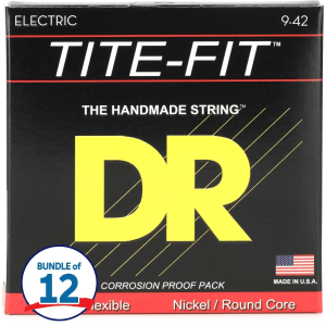 DR Strings LT-9 Tite-Fit Compression Wound Electric Guitar Strings - .009-.042 Light (12 Pack)