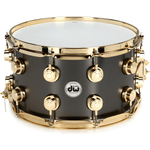 DW Collector's Series Metal Snare Drum - 8 x 14-inch - Satin Black Over Brass - Gold Hardware