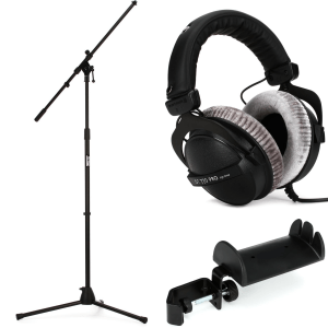 Beyerdynamic DT 770 Pro 250 ohm Closed-back Studio Mixing Headphones Mic Stand Bundle