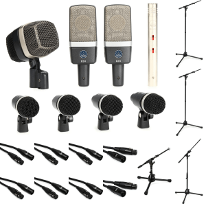 AKG Drum Set Premium 8-piece Microphone Set with Stands and Cables