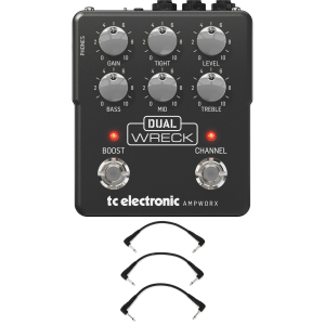 TC Electronic Ampworx Dual Wreck Preamp Pedal with 3 Patch Cables
