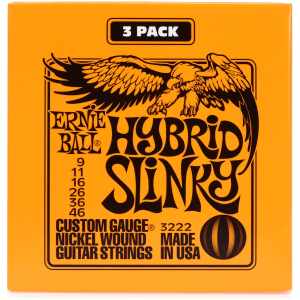 Ernie Ball 3222 Hybrid Slinky Nickel Wound Electric Guitar Strings - .009-.046 Factory 3-pack